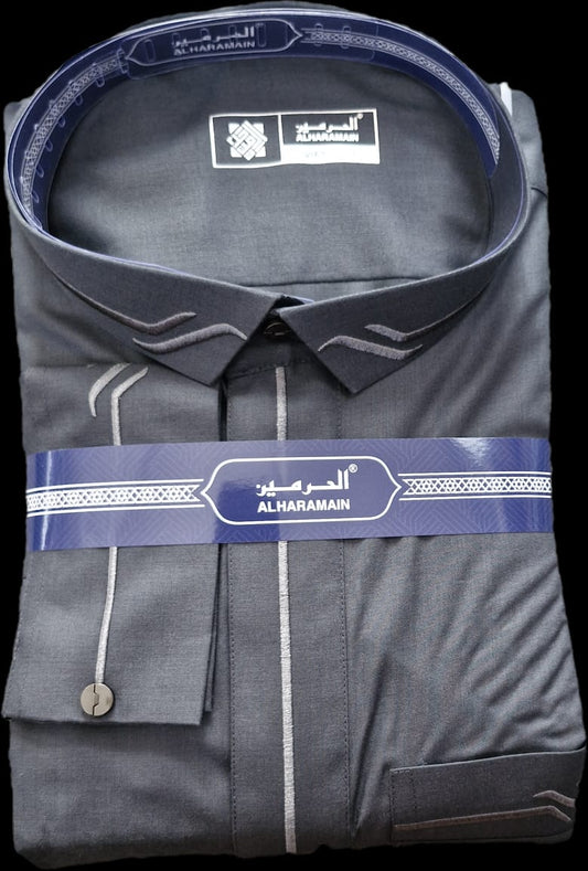Premium Dark Grey Embroidered Thobe