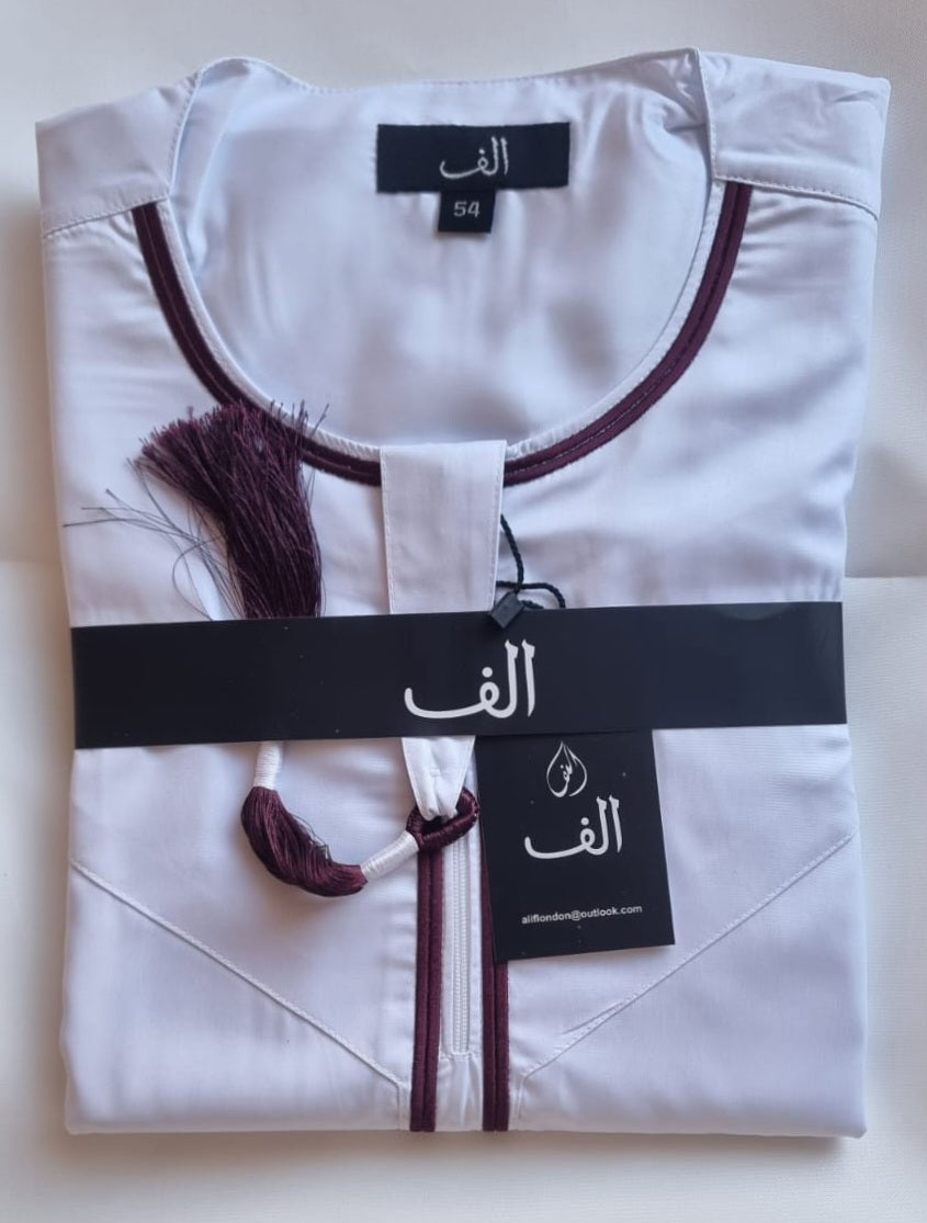 Premium White & Purple Thobe Jubba With Tassel