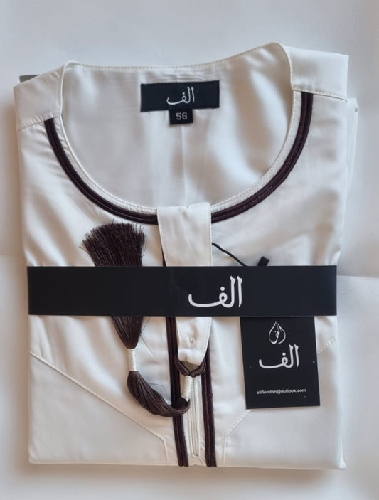 Premium Cream & Chocolate Brown Thobe Jubba With Tassel