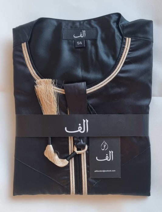 Premium Black & Gold Thobe Jubba With Tassel